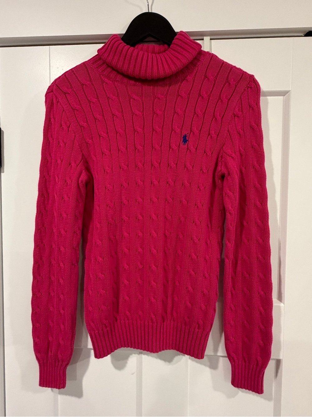 Ralph Lauren Hot Pink Cable Knit Turtleneck Sweater